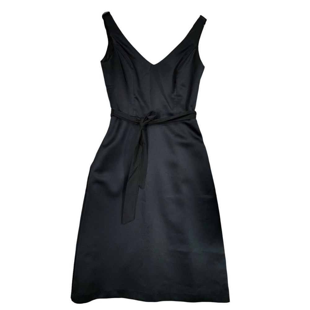 Vtg After Six Midi Dress 8 Black VNeck Sleeveless Tie Waist Cocktail Evening LBD
